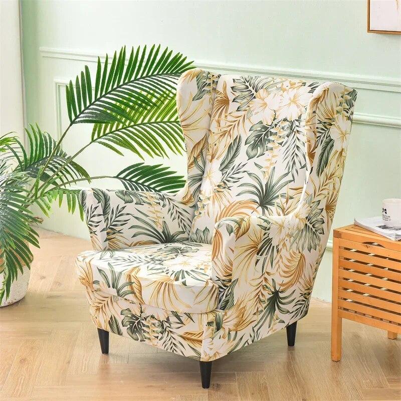 Floral Printed Wing Chair Cover Stretch Spandex Armchair Covers Nordic Removable Relax Sofa Slipcovers With Seat Cushion Covers