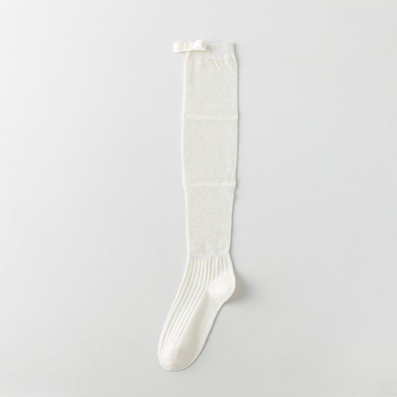 Ballet-style Calf Socks for Women, Thin White Thigh-high Socks for Spring and Summer, Breathable Mesh and Bow Pile Socks