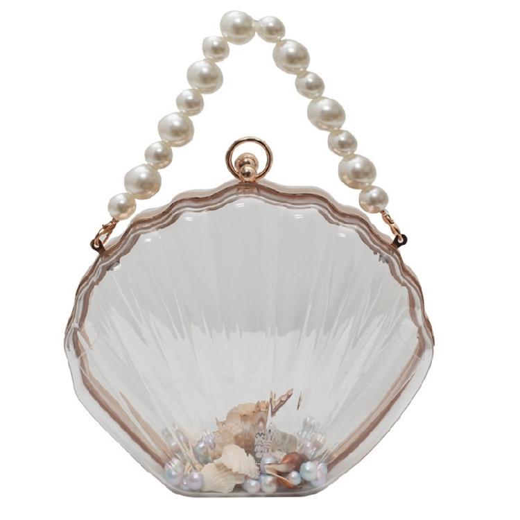 Fashionable Crossbody Bag for Women Shell Shape Shoulder Bag Beads Chain Purse чистый