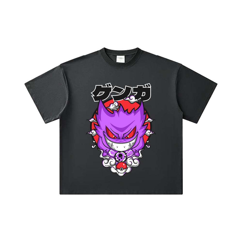T-shirt Unisexe en Coton Lourd 260 g/m², Fil Double 32 Compte, 100% Coton, Impression Pokemon V10 Gengar