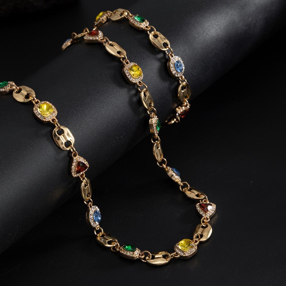 Y2K Multi Color Rhinestone Gemstone Necklace Bracelet Set for Men Trendy Male Collarbone Chain Accessories Fashion Jewelry Gifts