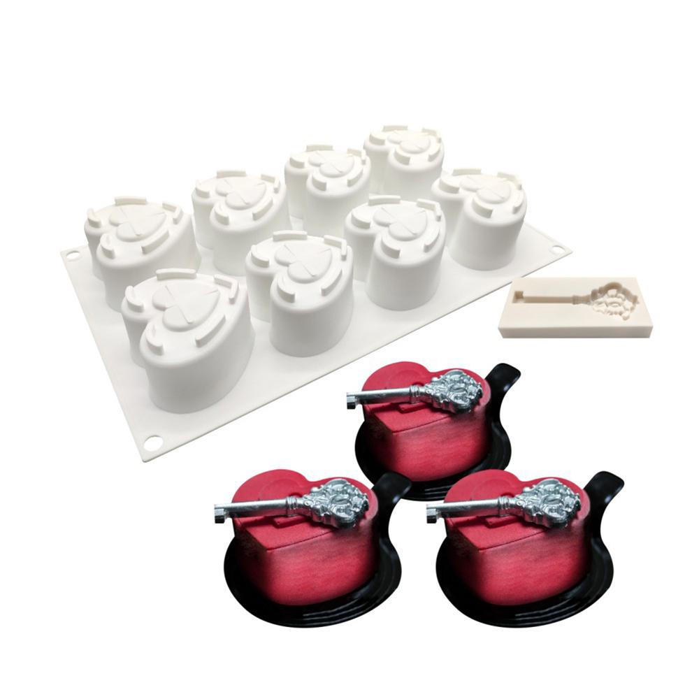 Love Shape Mousse Mold 8 Cavities Heart Lock Mold Valentine'S Day Cake Mould Reusable Heart Silicone Mould For Gift-Making Home
