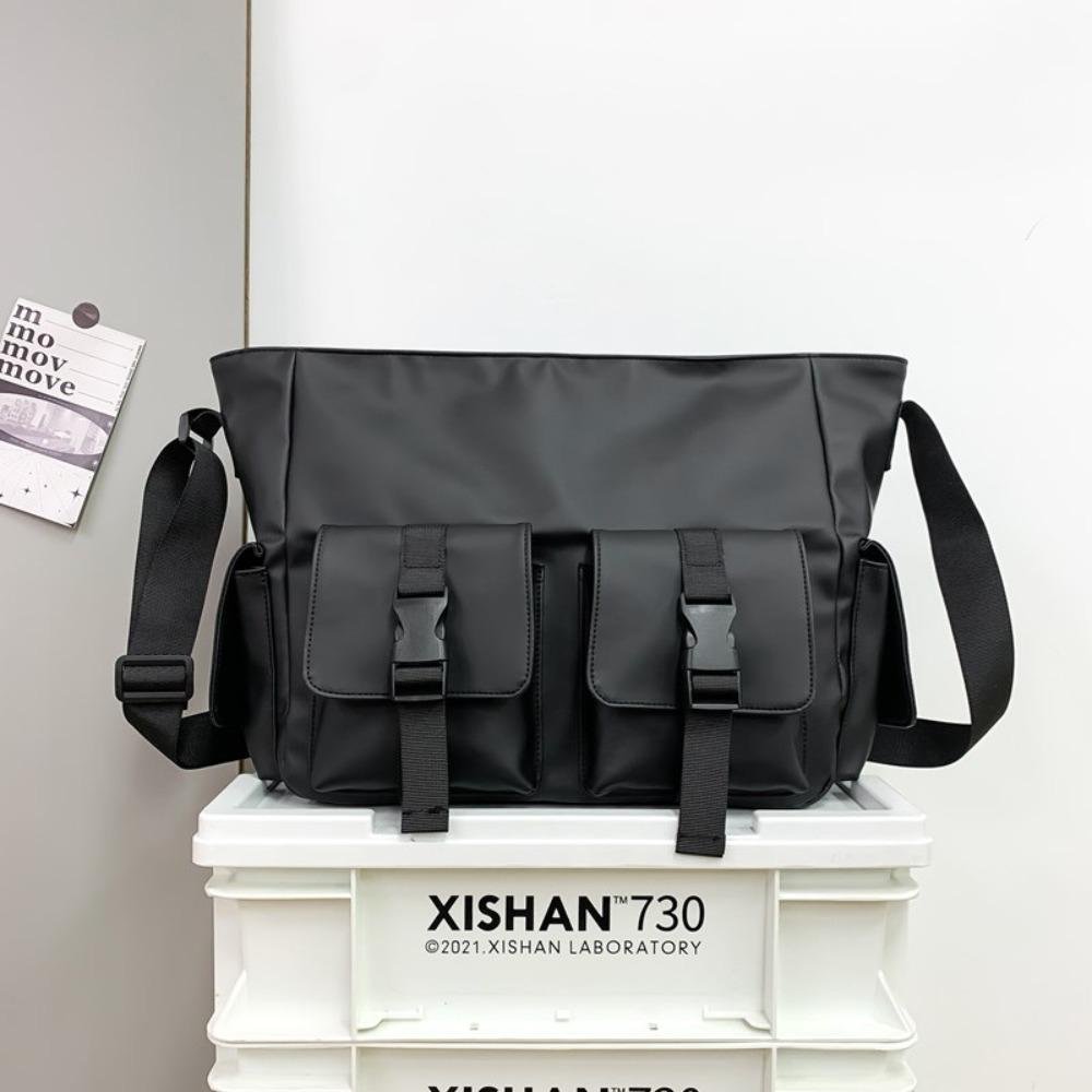 Square Messenger Bag Solid Color Nylon Shoulder Bag Casual Men Crossbody Bag  Hiking