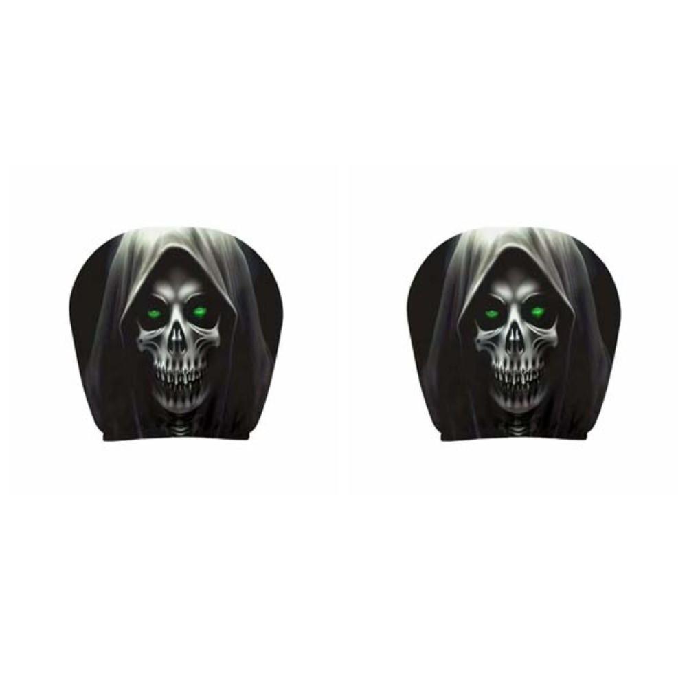 1pair Universal Fit Skull Headrest Cover Vivid Flat Print Gothic Seat Protector Daily Commute