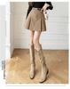 Women's High-Waist Khaki Corduroy A-Line Pleated Midi Skirt for Autumn/Winter 2025
