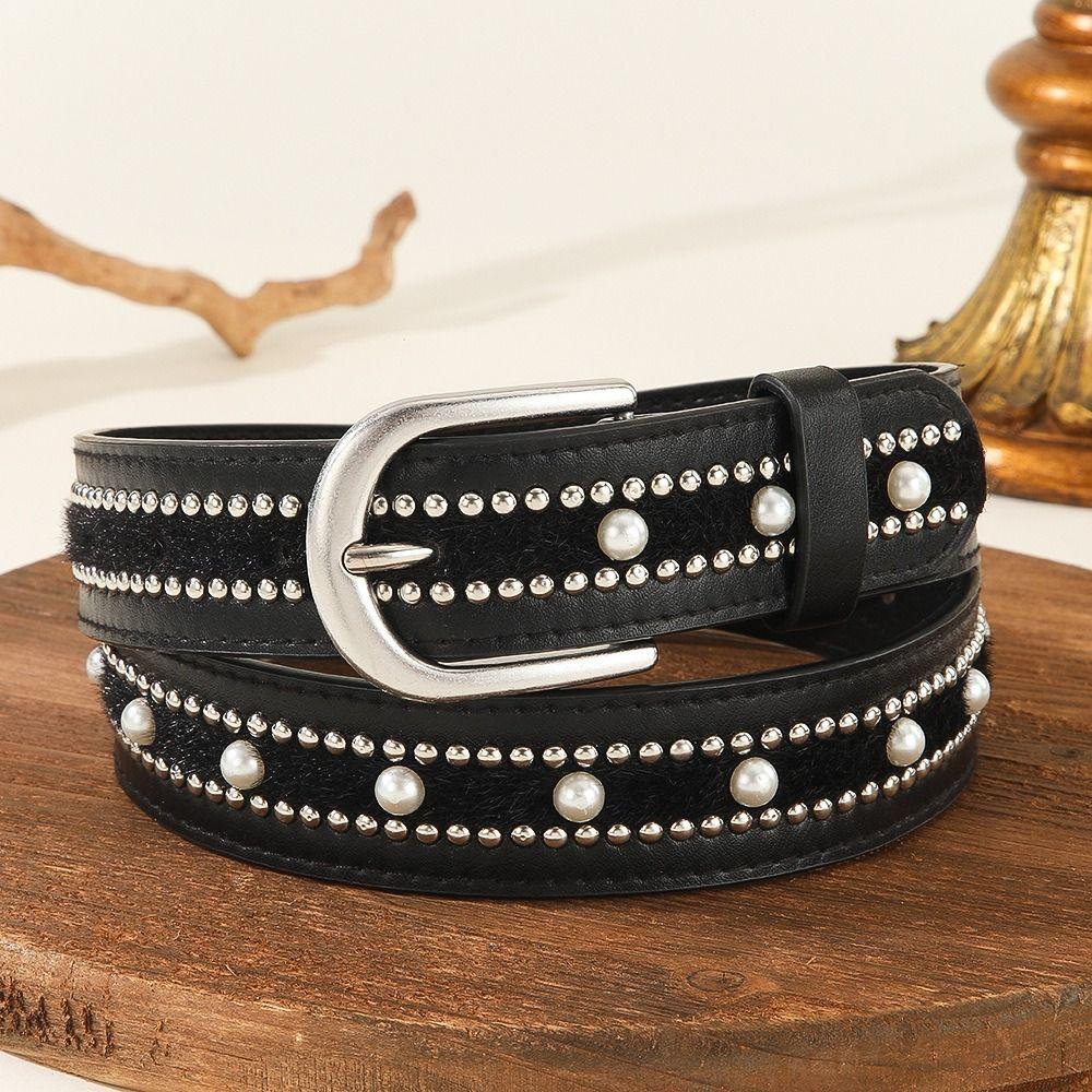 PU Leather Punk Style Belt Needle Buckle Rivet Decorative Belt Women's Waist Belt  for Women's Wear