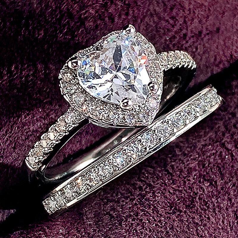 Double two-in-one combination ring, European and American love diamond women's ring