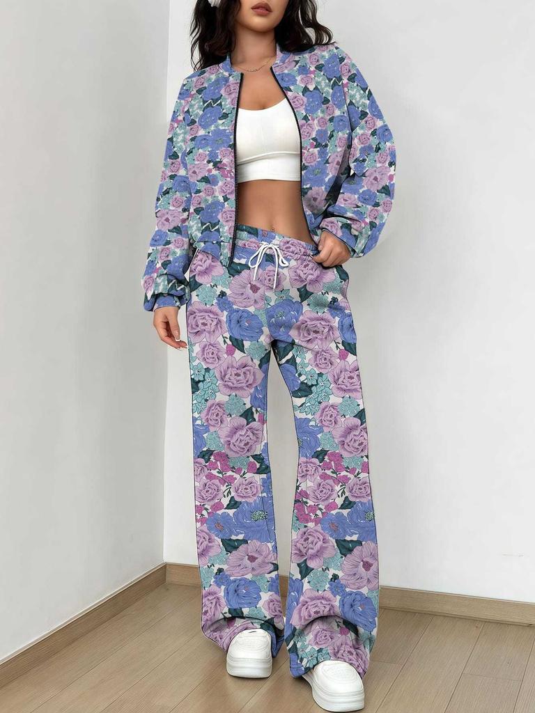 1116 New Popular Autumn and Winter New European and American Women's Clothing Flower Printing Suit Women