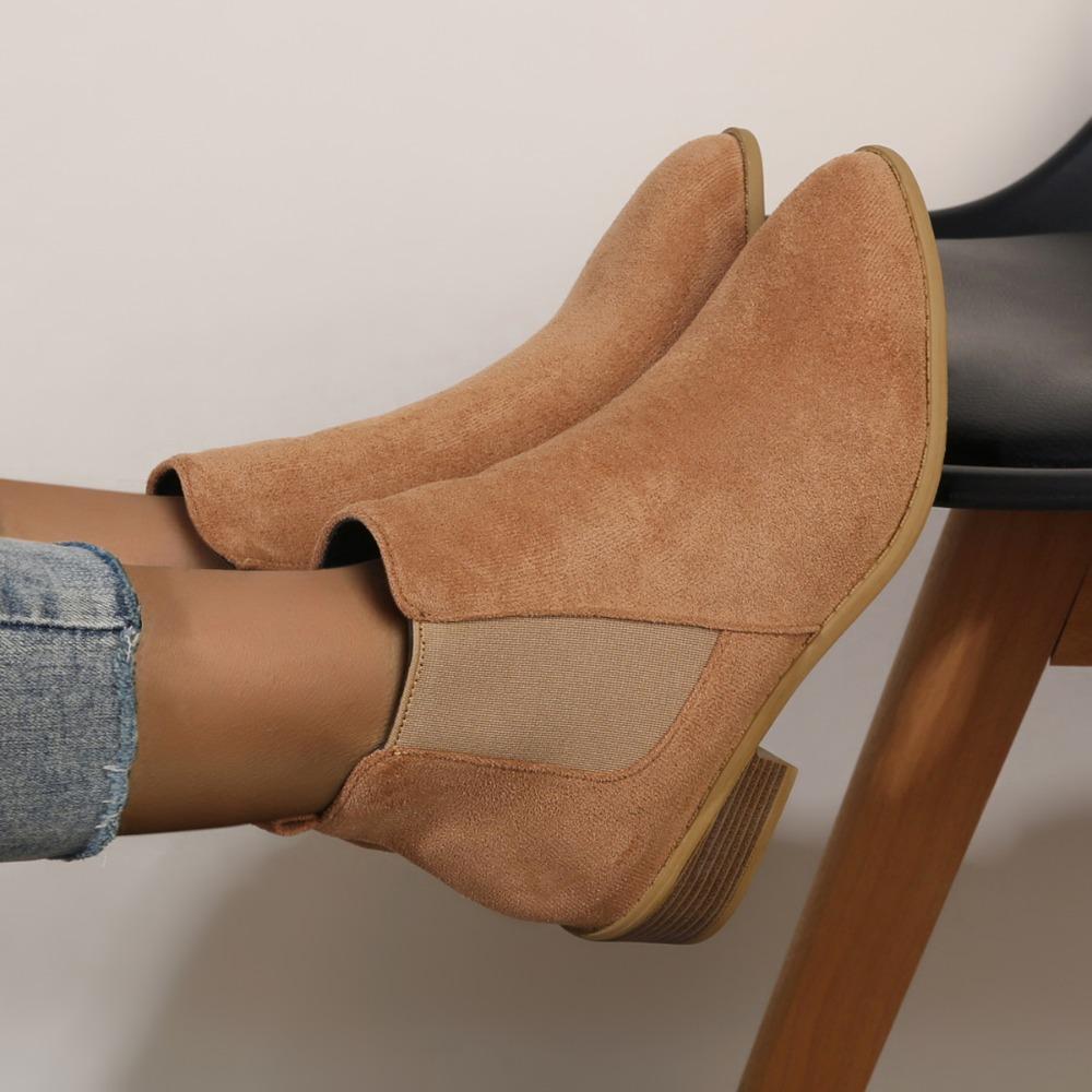 Fashion Women's Natural Suede Elastic Low Heel Shoes Autumn and Winter Ankle Boots Square Toe Casual Short Boots Size 36-43