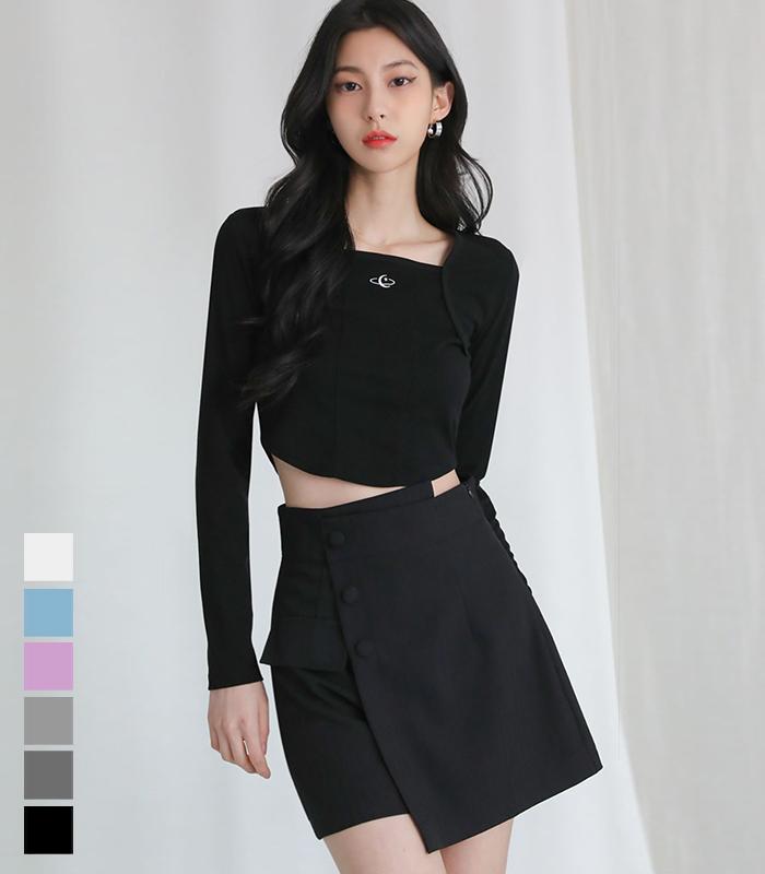 Urban Dress Square Neck Line Crop Long Sleeve - 6Col Pink Free