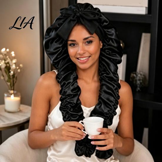 Cappello per Capelli Anti Crespo Senza Calore per Arricciare i Capelli, Ricci Regolabili, Cappello da Notte Antiscivolo, Cuffia in Raso, Doppio Strato, per Capelli Lunghi, Treccine,