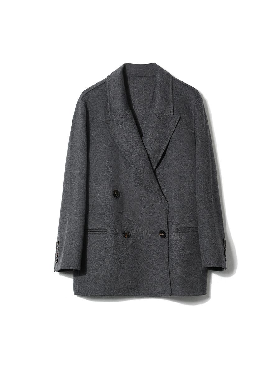 

Осенне-зимнее кашемировое пальто, темпераментное, сухое, с цепочкой, двустороннее шерстяное пальто, повседневный костюм, короткая куртка, женская одежда L темно-серого