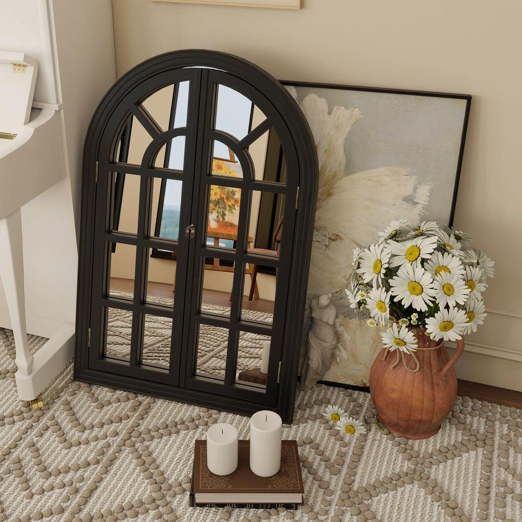 French-Style Solid Wood Shutter Mirror for Electrical Box Covering and Corridor Decor