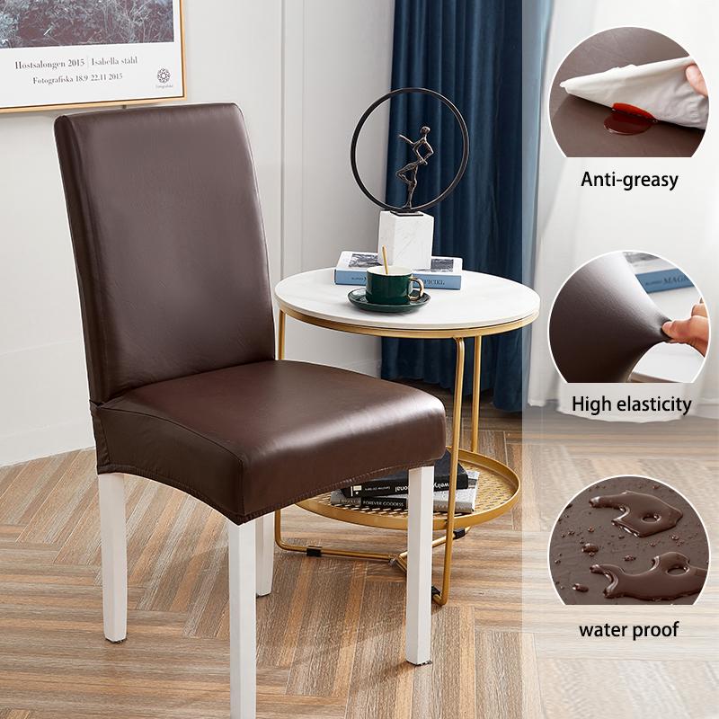 Solid Color PU Leather Chair Cover Restaurant Office Backrest Chair Cover Waterproof Cat-scratch Home Decoration Seat Cover