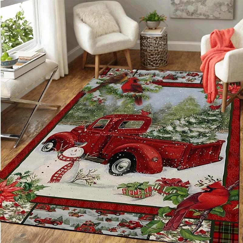 Christmas Santa Claus Carpet Large Area Rugs Anti-slip Soft Mat for Living Room Bedroom Hallway Balcony Decor