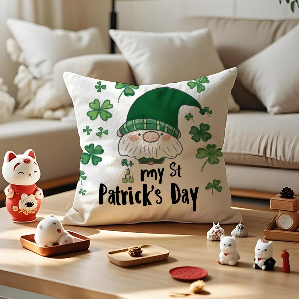 

St Patricks Day Cushion Cover Silky Short Plush with Invisible Zipper Dustproof Sofa Pillow Case for Home Decor 40x40cm 16x16in