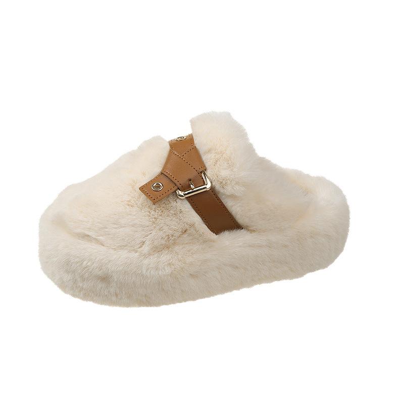 

Пушистые тапочки с толстой подошвой для женщин, новинка 2024 года, бархат для сохранения тепла, симпатичная пряжка для ремня, защищающая от ветра, домашние тапочки из хлопка 40