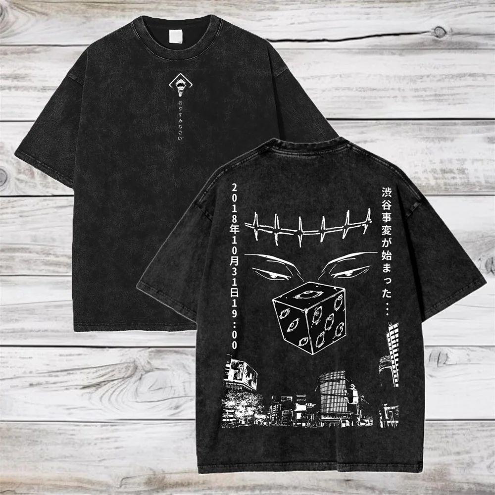 Gojo Satoru Jujutsu Kaisen Tshirt Washed Cotton T-shirt T Shirt Men Women Clothing Summer Short Sleeve Tees Streetwear