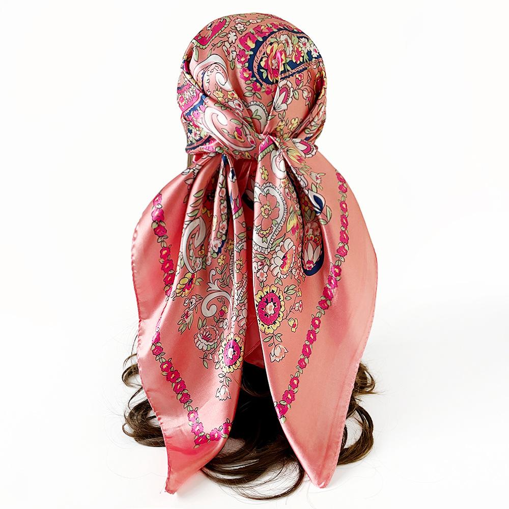 90cm Satin Square Scarf - Paisley Print, Versatile Headscarf, Bandana, or Waist Scarf