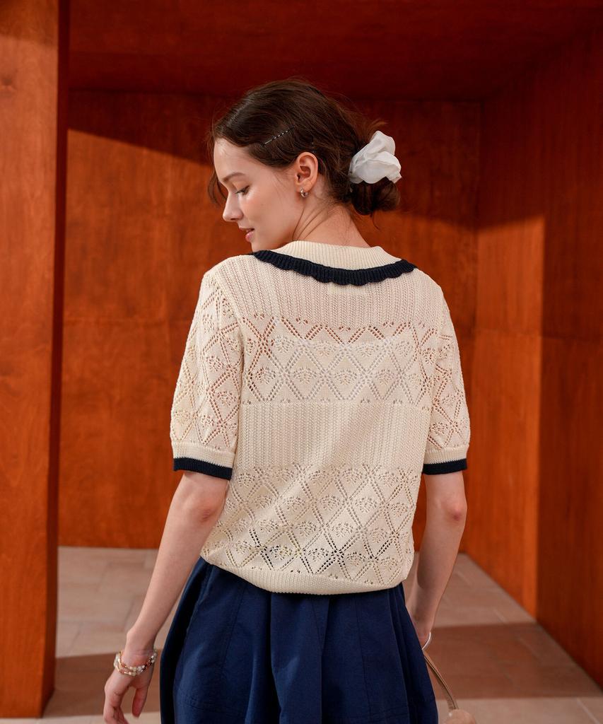 PIGMENT Contrast Color Cutout Collar Knit (Zysw260103)