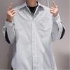 Men New American Style Striped Printed Cargo Shirt Fashion Design Long Sleeve Turn Down Collar Shirt