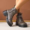 Fashion Women Ankle Boots Fashion Lace Up Shoes for Women Comfortable Luxury Buckle Strap Boots Women Solid Chunky Heel Mid-Calf Boots