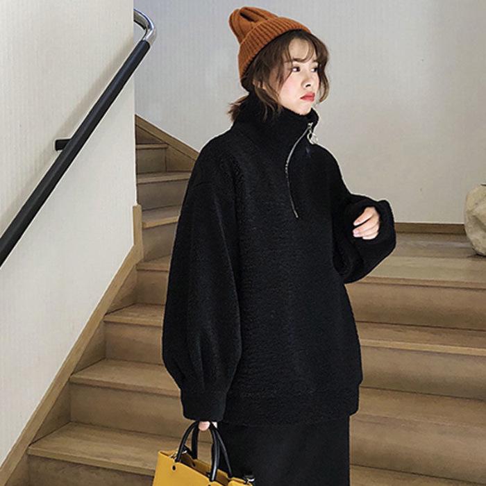 Women's Korean-Style Oversized Lamb Wool Zipper Hoodie