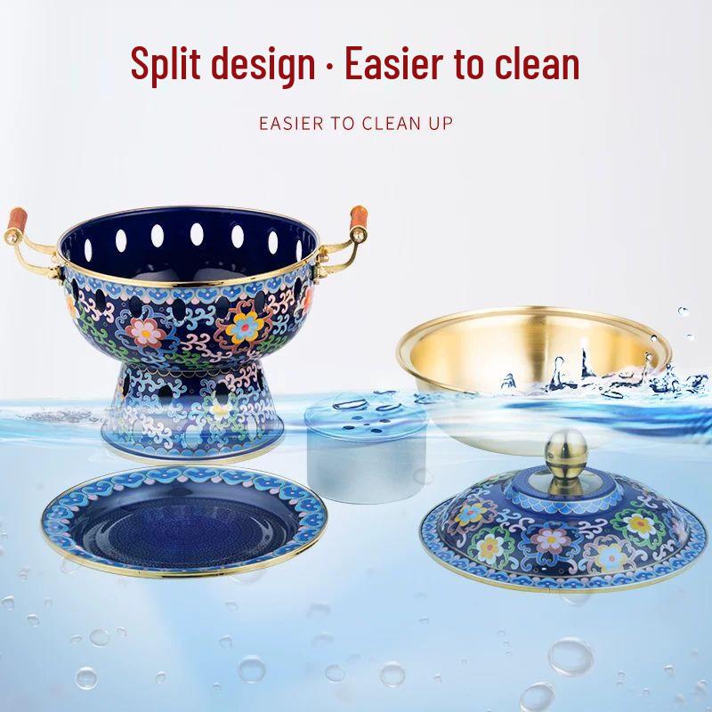 Cloisonne Copper Single-Person Hot Pot with Alcohol Stove