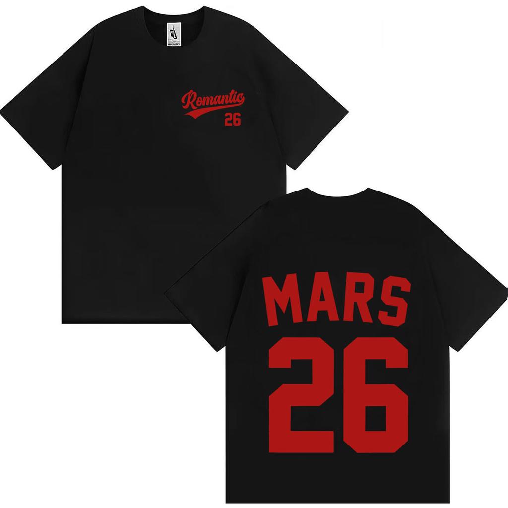Sänger Bruno Mars Harajuku Buchstaben Print T-Shirt Herren Damen Ästhetischer Doppelseitiger Druck 90er Jahre Baumwolle Übergroßes Kurzarm-T-Shirt
