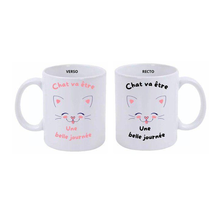 Mug - Céramique - Chat va être une belle journée - 325 ml - Compatible Micro-onde - Lave-Vaisselle