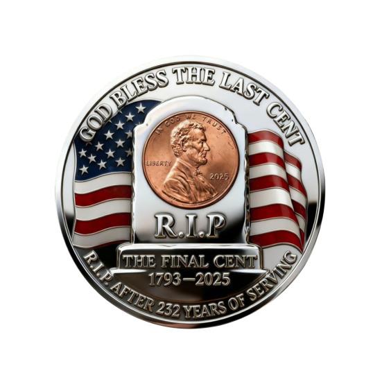 Monedă Comemorativă Finală Cent Necirculată Ultima Monedă de 1 Cent Bătută Monedă Comemorativă Simbolică Ultima Monedă de 1 Cent Suvenir Monedă de Provocare Gravată 3D pentru Colecționari