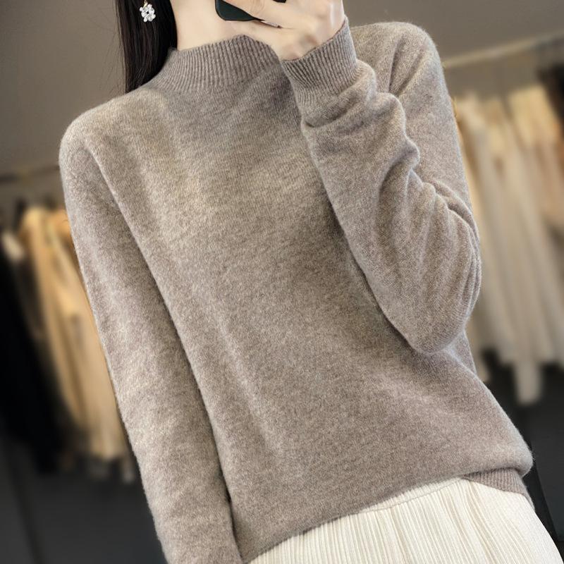 Semi-high-neck Knitted Base Layer Sweater, Autumn and Winter Base Layer Pullover Sweater for Women