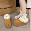 Winter velvet snow cotton retro ugly cute women's shoes frosted fur shoes boots one pedal thin big head bread shoes