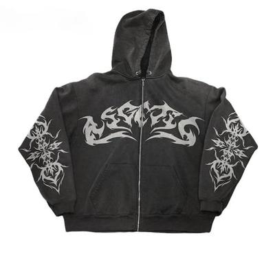 ZYLLO Street Retro Clothing Flame Print Oversized Sweatshirt Y2K Gothic Punk Harajuku Casual Top Loose Zipper Hoodie