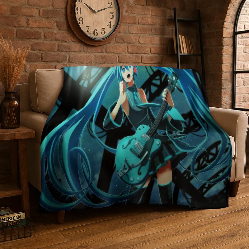 Music Girl M-MIKU Cartoon Flanelldecke Weiche Warme Überwurfdecke für Schlafzimmer Wohnzimmer Bett Reise Camping Picknick Geschenk