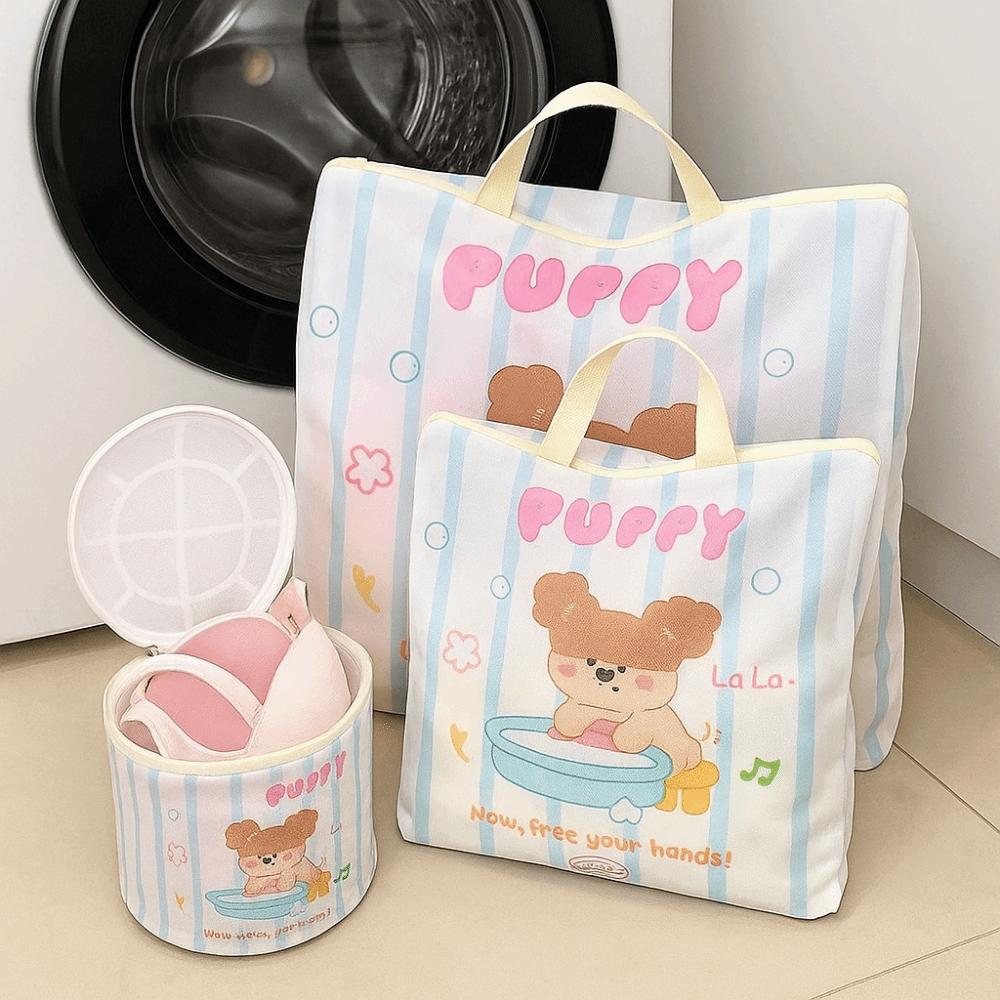 4Pcs/Set Cartoon Bear Laundry Bag Zippered Puppy Printed Laundry Bag  Laundry Care