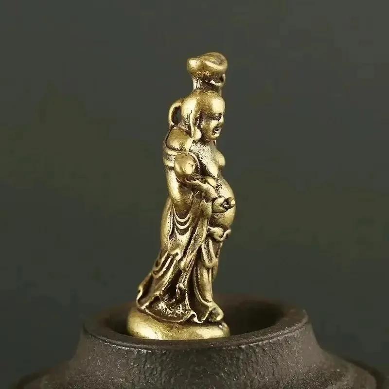 Decorazione Casa Artigianato Rame Buddha Maitreya Miniature Statuette Tascabile Ottone Piccola Statua Ornamenti per Decorazione Soggiorno