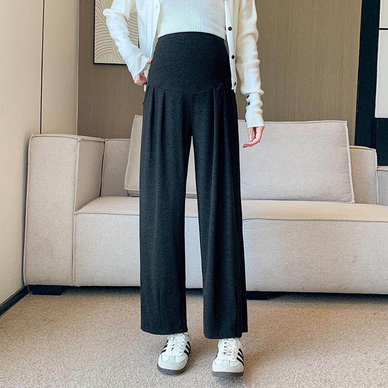 

Velvet-Enhanced Wide-Leg Maternity Pants - Autumn/Winter Loose Fit Cropped Trousers L