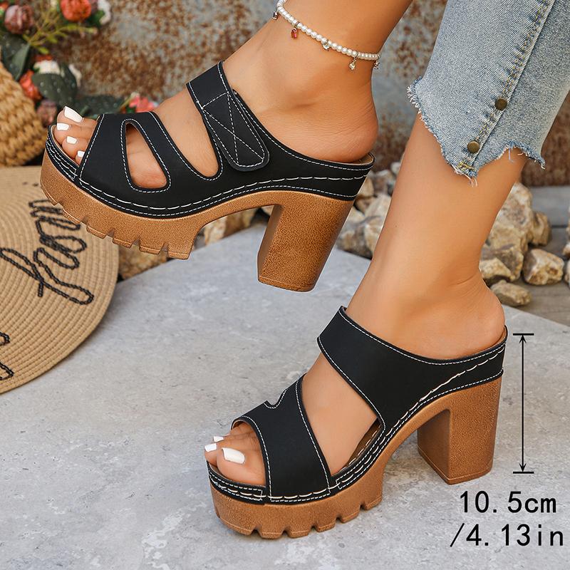 Plus Size 43 High Heeled Sandals Women Vintage Peep Toe Platform Gladiator Sandals Woman Summer Thick Heel Slippers Female
