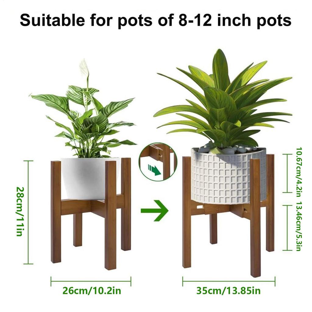 Indoor Natural Bamboo Plant Rack Adjustable Width Wood Holder Rack Corner Plant Stand Fits 8 To 12 Inch Wide Planter Pots
