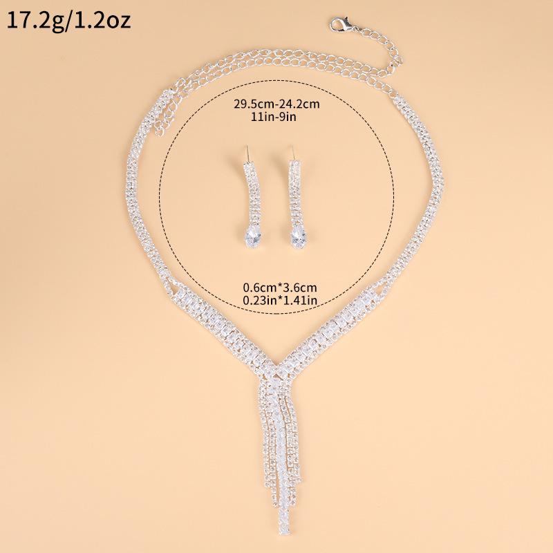 Elegant Rhinestone Necklace & Earring Set - Simple Bridal Jewelry Duo
