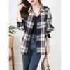 Autumn Hong Kong Style Retro Plaid Shirt for Women Loose Medium To Long Korean Style Plaid Coat