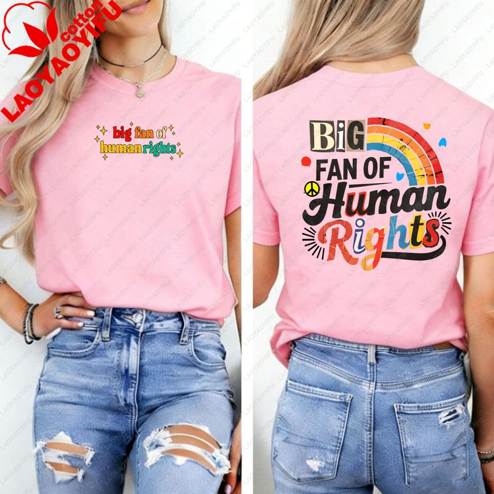 Big Fan of HuUnisex Rights TShirt Equality Empathy StateUnisext Shirt Retro Rainbow Graphic Tee Everyone Gift Liberal Anti Populism