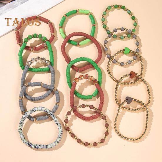 5 Pcs Bohemian Bracelets Polymer Clay Multi-layer Stacking Heart Beads Contrast Color Jewelry for Beach Work Party Vacation