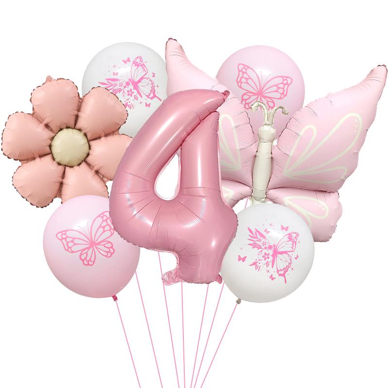 Růžový Motýl 32" Hliníková Sada Balónků pro Oslavu Narozenin a Baby Shower