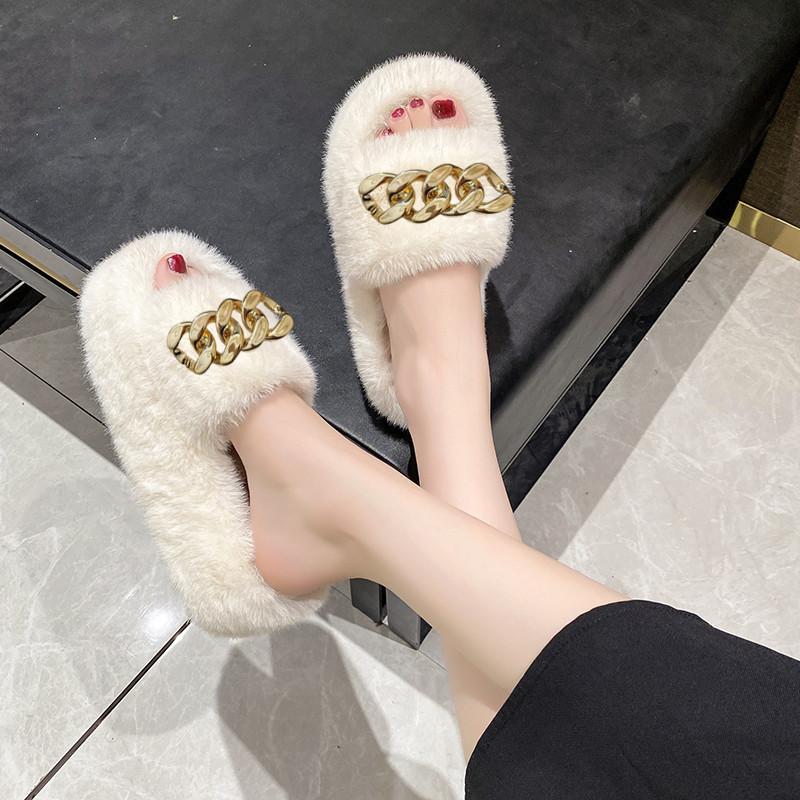 Mao Mao slippers women wear autumn and winter home chain cross home thick bottom increase popular plush slippers spring and summer