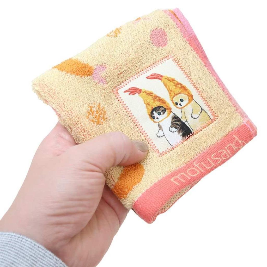 Marushin mofusand Mini Hand or Handkerchief with Dot Antibacterial and Perfect as a Gift for Birthdays Towel, Towel, Ebi-nyan Design, 100% Cotton,