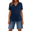 Women V Neck Asymmetrical Hem Short Sleeve Cotton Linen Casual Loose Fit Shirt Top for Daily Wear