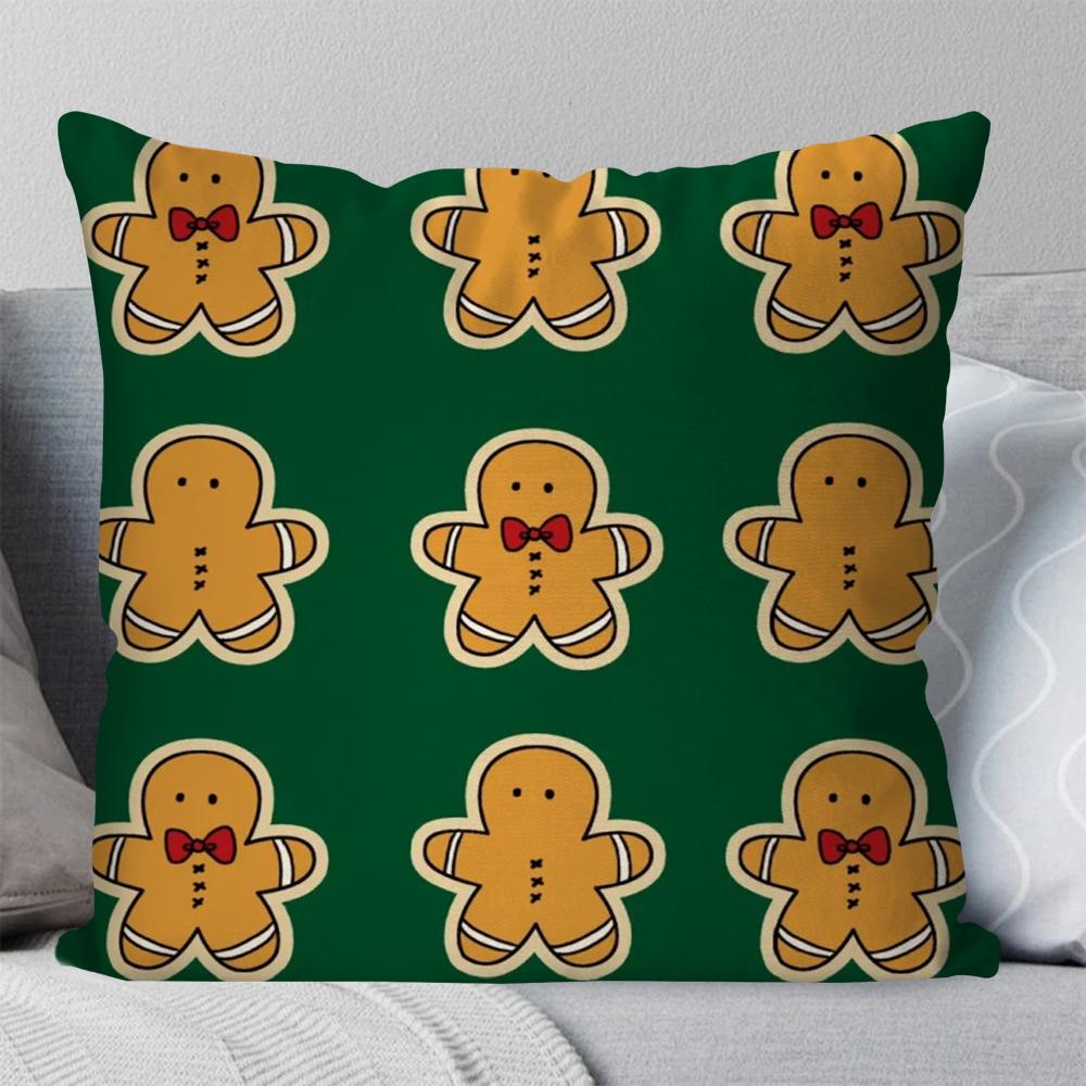 Lebkuchenmann Weihnachten Kissenbezug Quadratisches Kissen Schlafzimmer Sofa Freizeit Komfortkissen Auto Wohnzimmer Heimdekoration 40X40