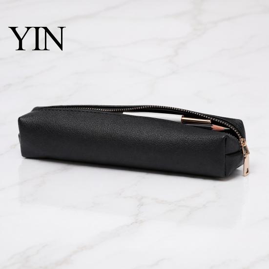 Travel Pencil Pouch Minimalist PU Leather Case, Multi-Functional Stationery Storage Bag with Smooth Metal Zipper, Water Case & Stain Resistant Pen for